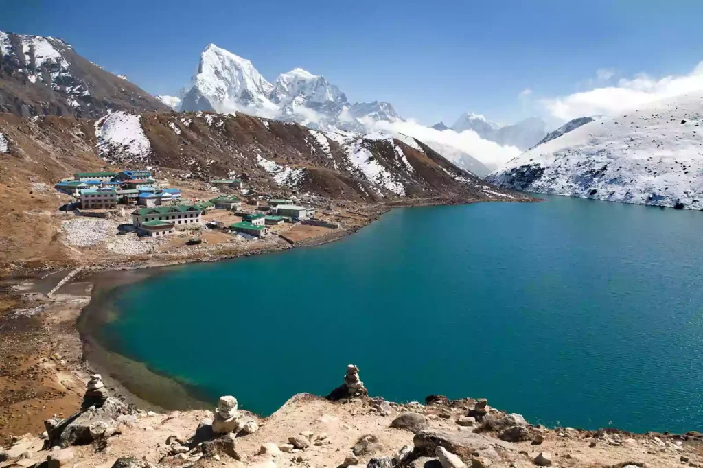 Gokyo Lakes surrounded by Himalayan mountains in Nepal