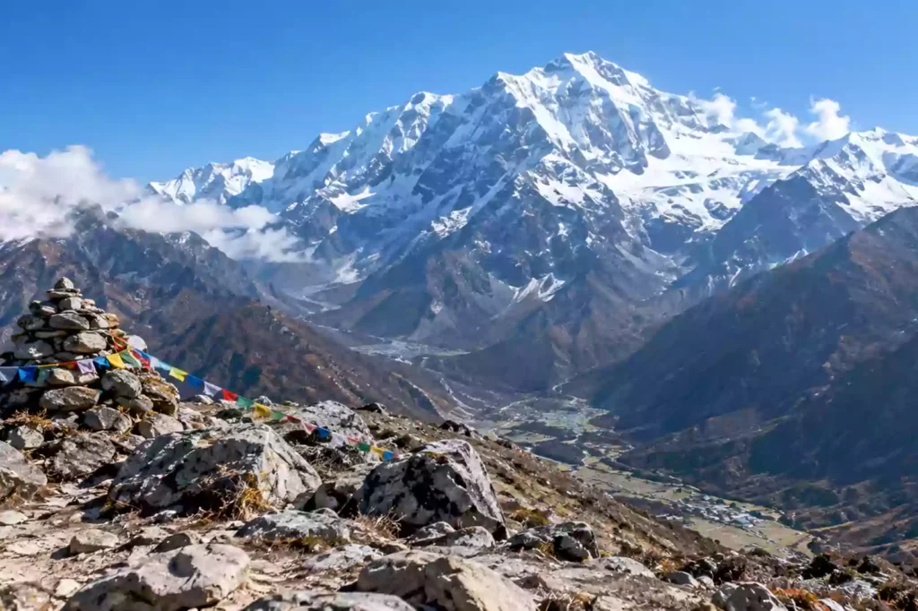 Langtang Lirung peak view from Kyanjin Ri trail with Nepal Footprint Holiday